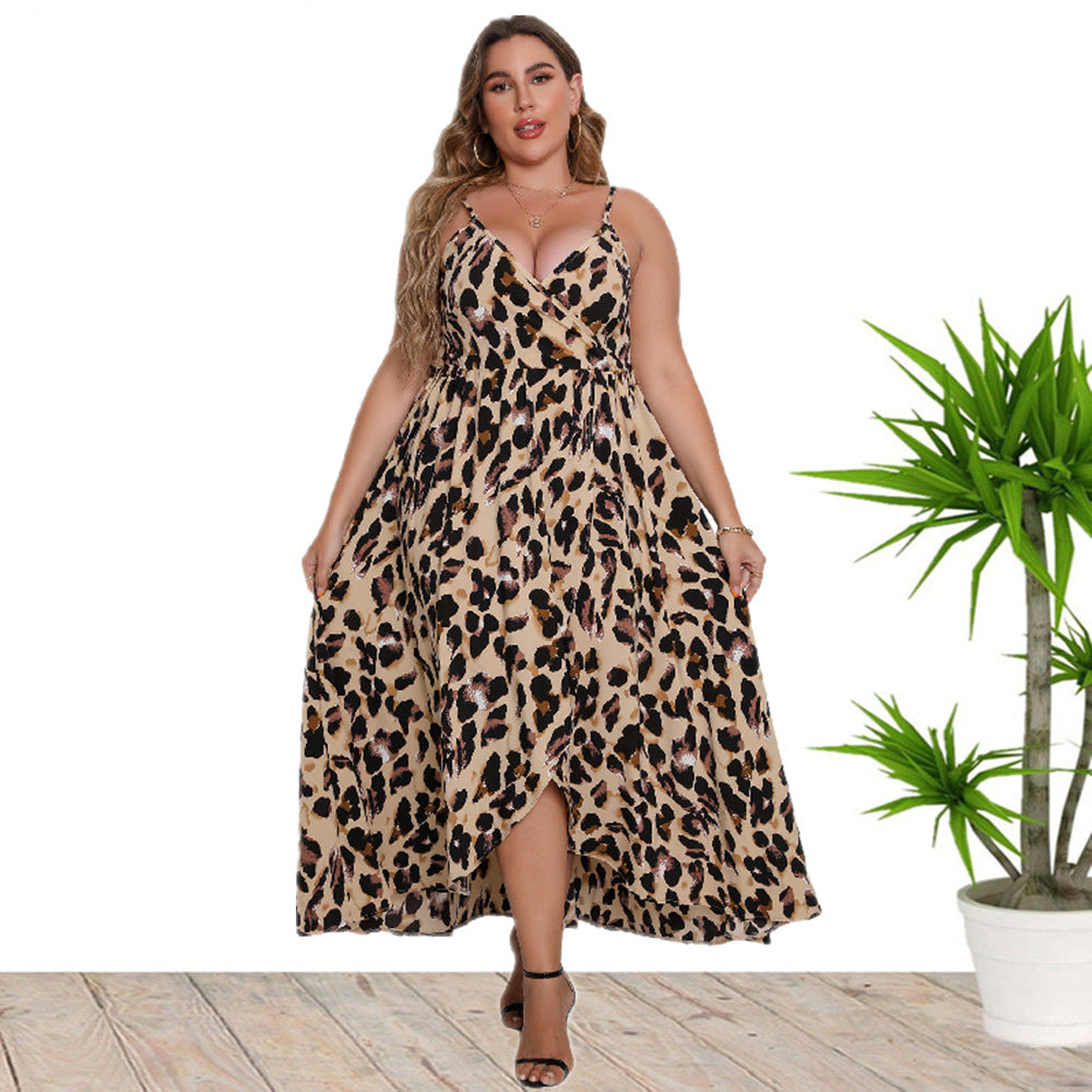 Wholesale Plus Size Dress Sexy V Neck Leopard Print Dress