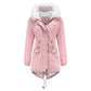 Mid-Length Fleece Lined Coat with Fur Collar