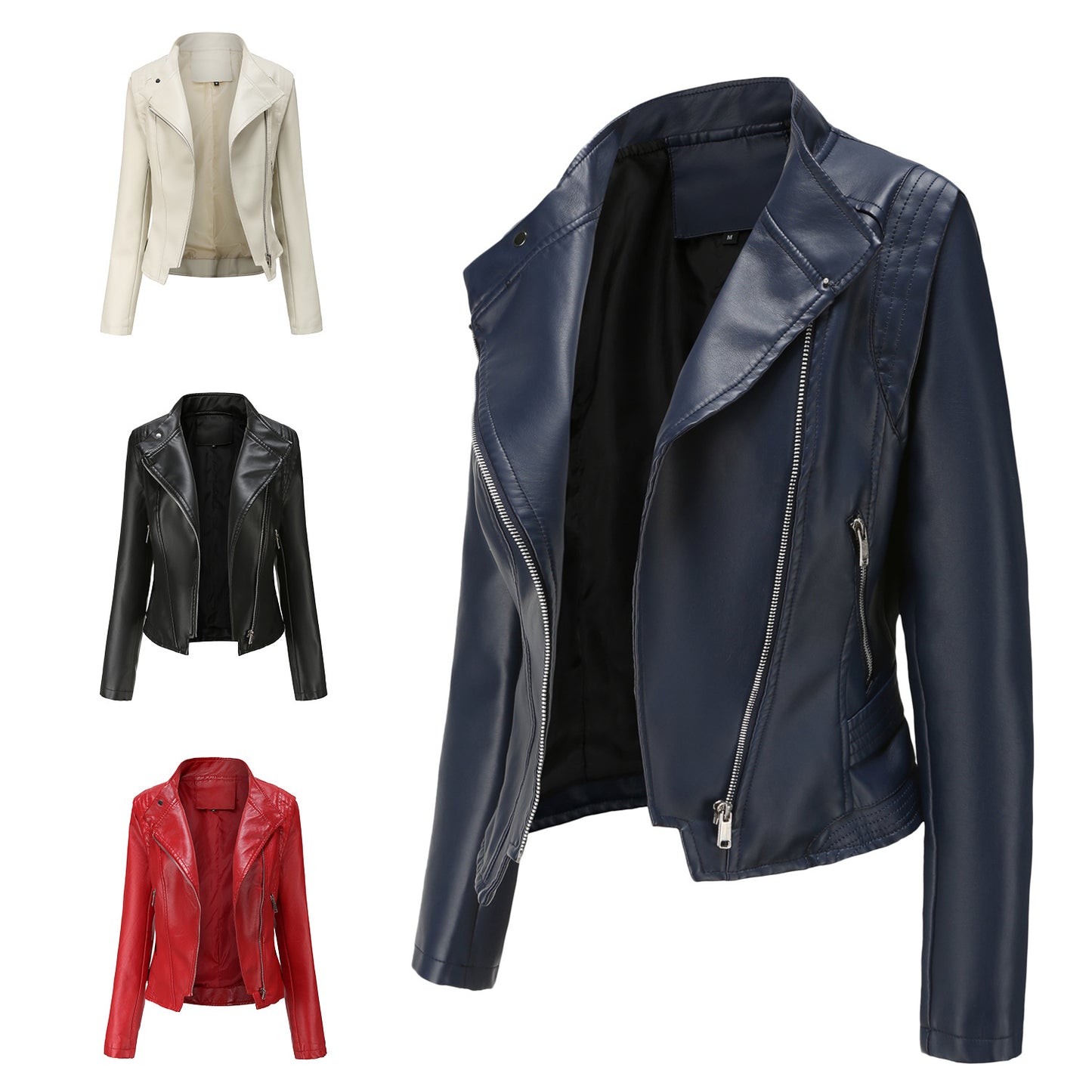 Faux Leather Collared Slim-Fit Jacket