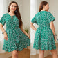 Plus Size Short Sleeve Green Printed Dress
