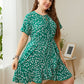 Plus Size Short Sleeve Green Printed Dress
