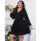 Elegant V neck Lantern Sleeve Plus Size Dress