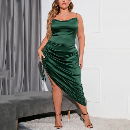 Plus Size Sexy Cami Dress Satin Open Back