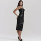Black Faux Leather Midi Knee Length Dress