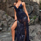 Dora Sexy Deep V Plunge Lace Up Sequined Gown